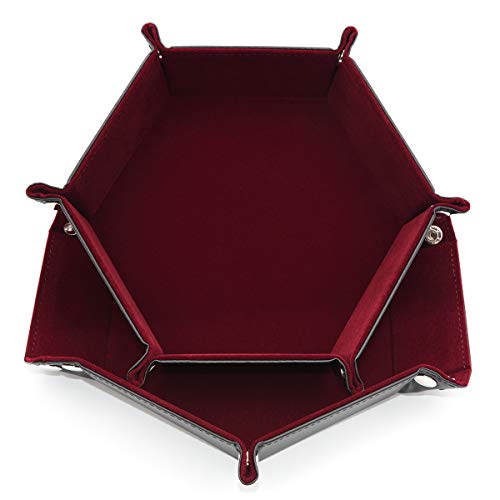 Dice Folding Hexagon Tray w/Red Velvet Rolling for DND Dice Games and Candy Hold