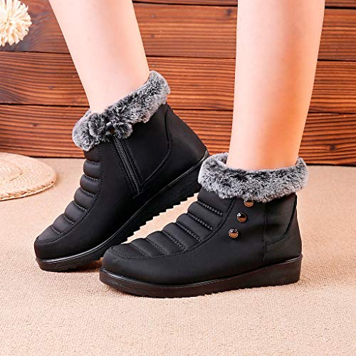 Womens Fur Lined Lace Up Warm Snow Ankle Boots Non slip Casual Wedge Heel Shoes
