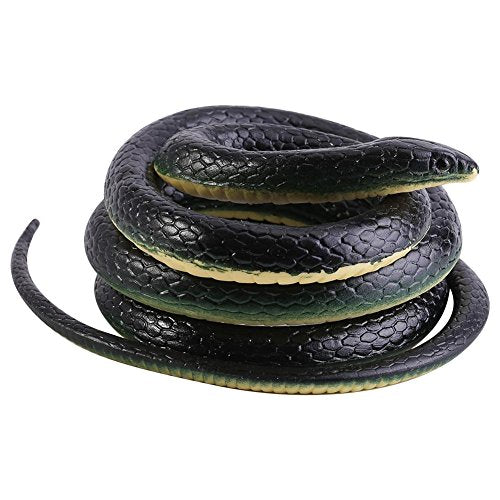 Round Fake Snake Black Snake Toys for Garden Props to Scare Birds Pranks and Halloween Decoration Mice Squirrels 4 Pieces Realistic Rubber Snakes 27.5 Inch 