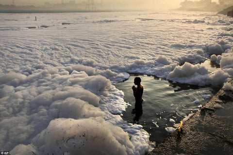 Soap bubble in river