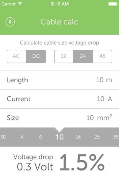 Solar DC Wire Sizes for a PV System | Victron Toolkit App