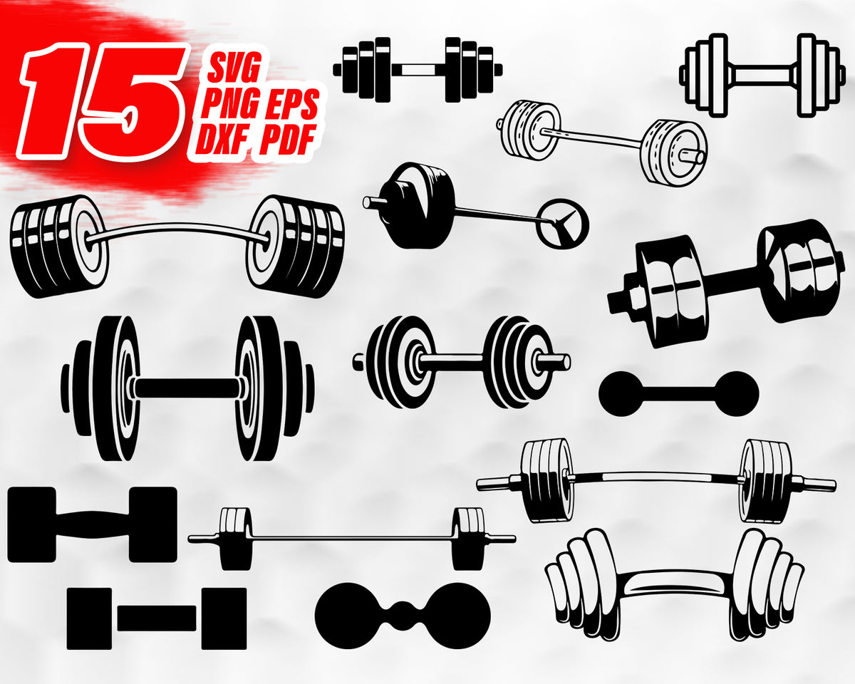 BARBELL SVG, Curved Bar Weightlifting Bodybuilding Fitness Workout Gym