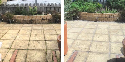 Before and After Photos of a treated patio area