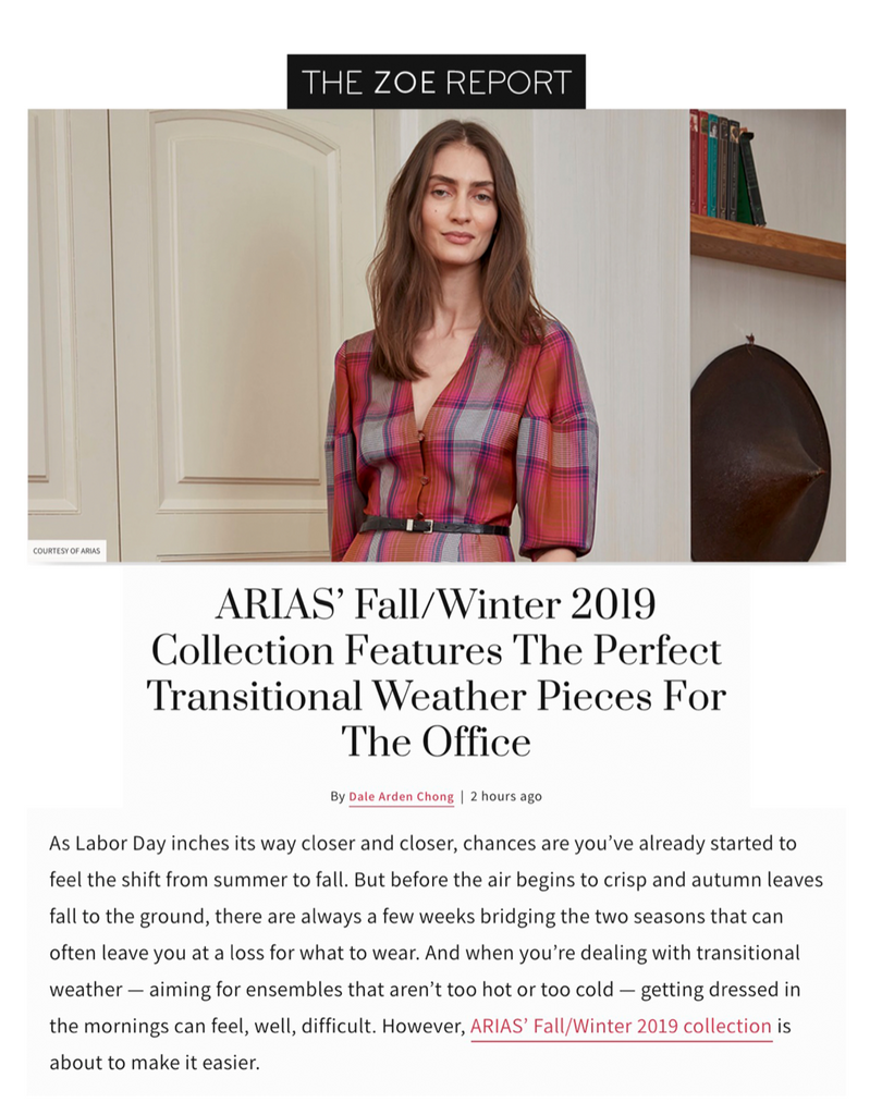 ARIAS featured in The Zoe Report What to Wear to the Office