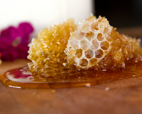 real_fresh_honey_comb_dripping_with_honey_on_wooden_board