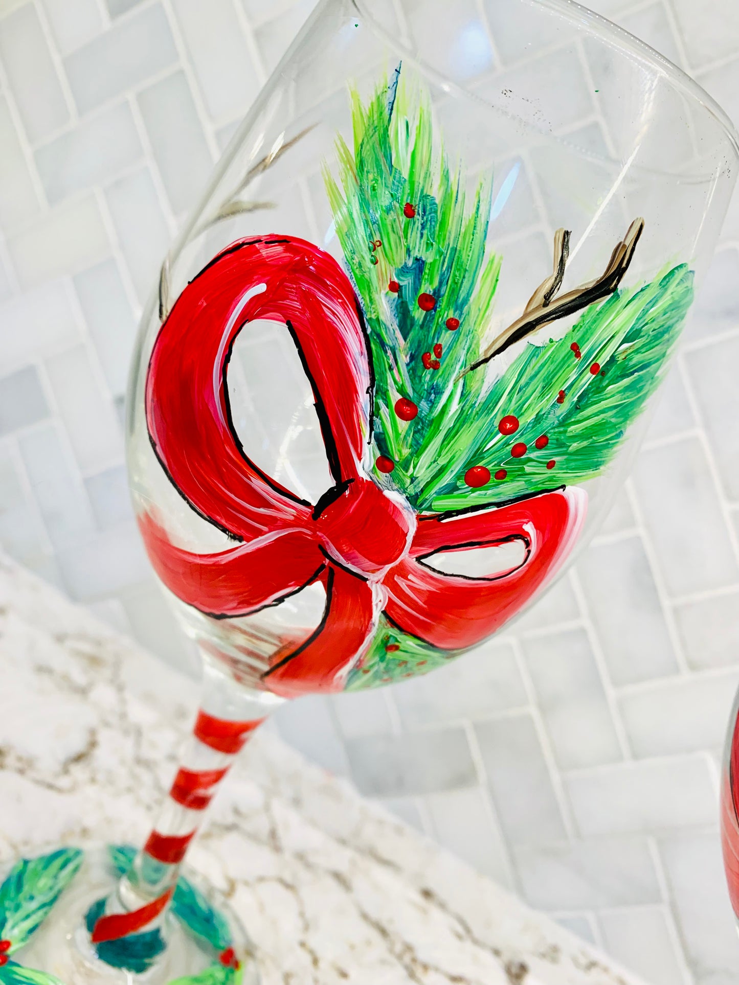 Christmas 20oz Wine Glass Hand Painted Set Of 2