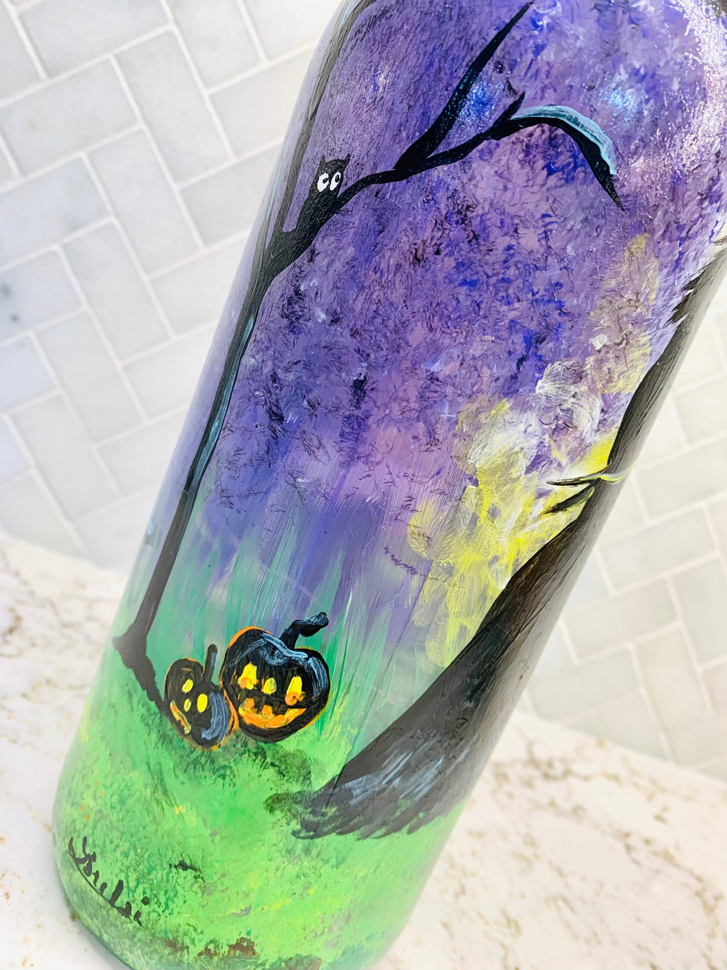 Halloween Witch Wine Bottle Hand Painted