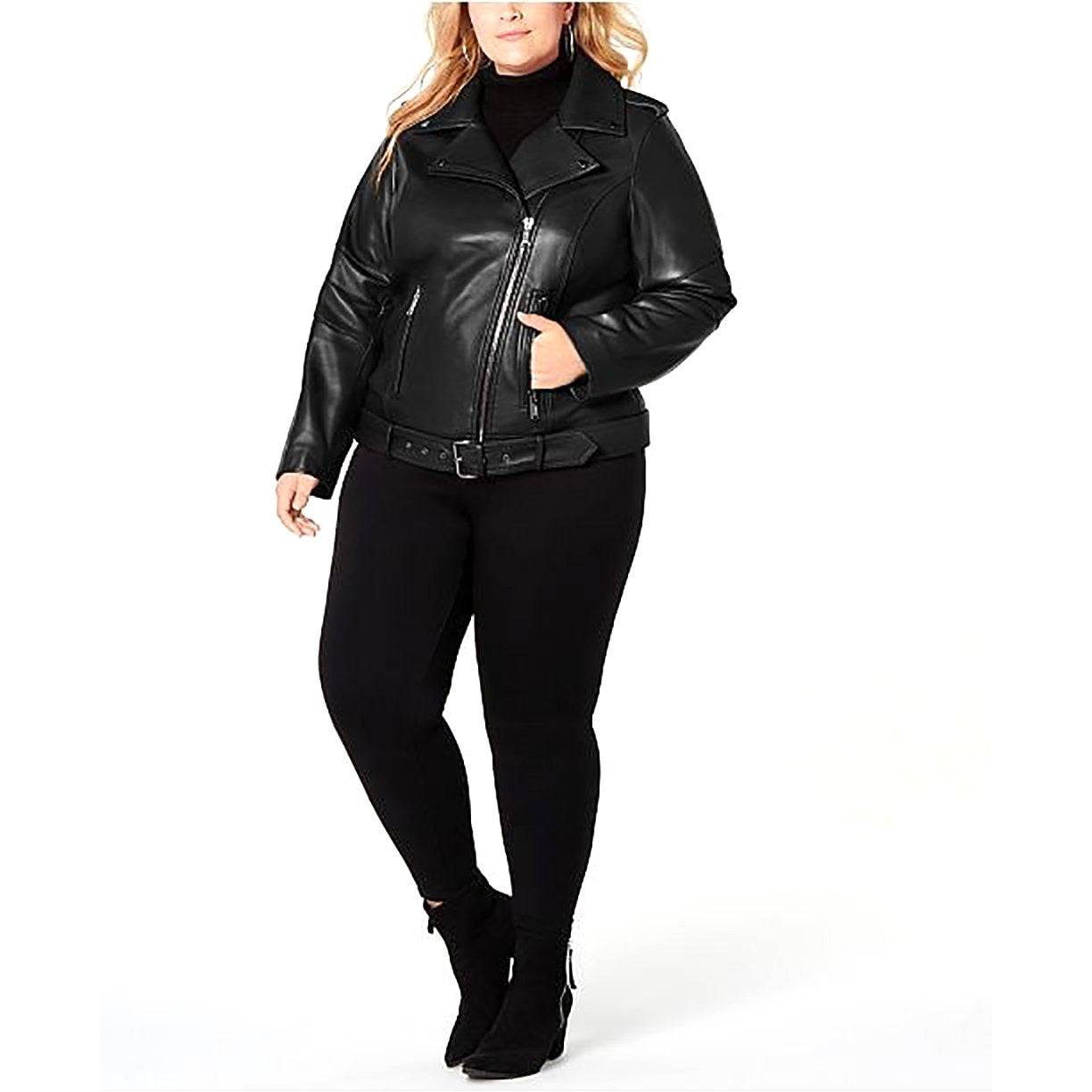 Michael Kors Women's Plus Size Moto Leather Jacket with Belt – Zooloo  Leather