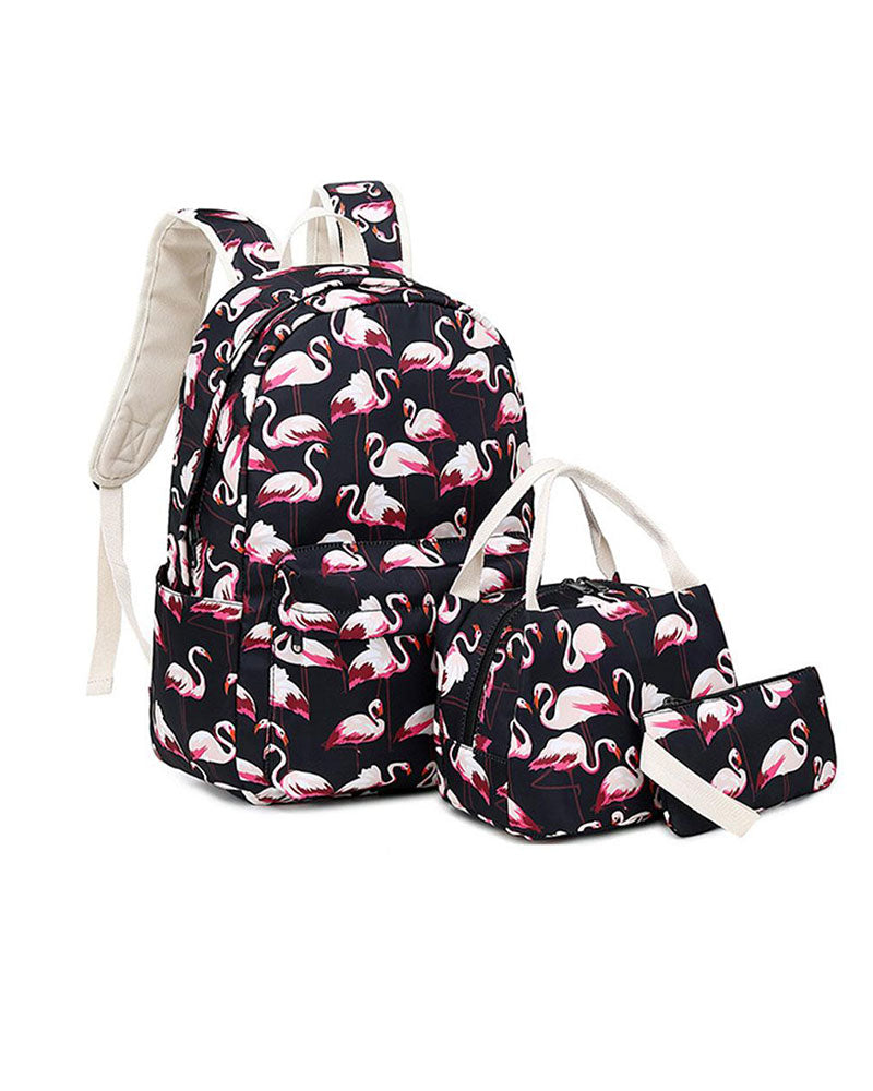 ZKOOO Girls School Bags Set Flamingo Backpacks with Daypack Lunch Bag Pencil Case Casual Laptop Rucksack Polka Dot Shoulder Bag Waterproof Handbag Purse