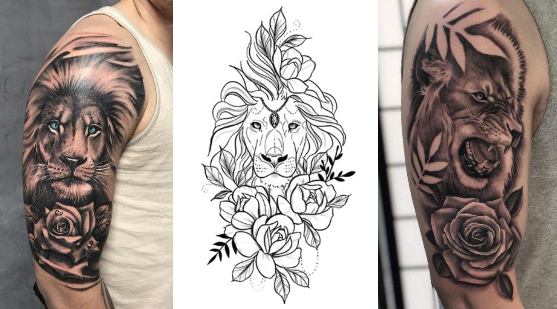 Tatouage lion et rose.