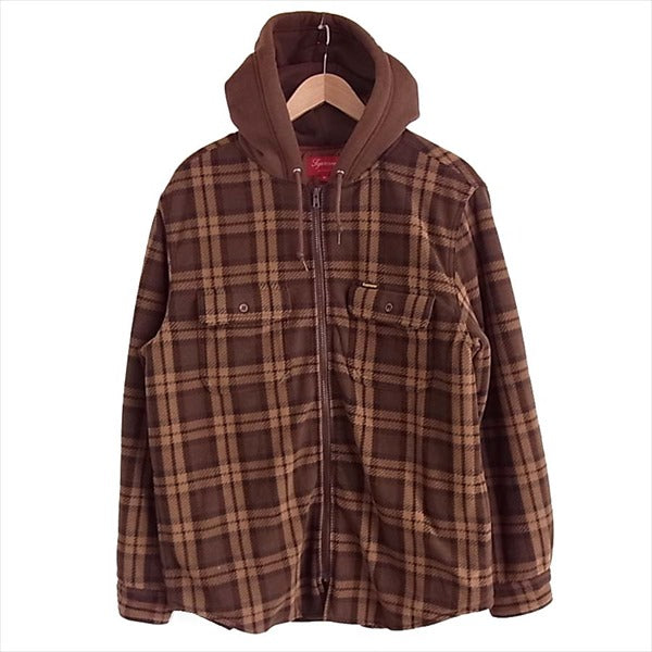 Supreme シュプリーム 18AW hooded plaid work shirt フーデッド パデッド ワーク シャツ パーカー ブラウン系  M【美品】【中古】