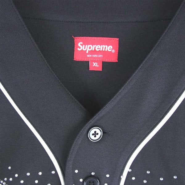 Supreme シュプリーム 20SS Rhinestone Baseball Jersey ラインストーン ベースボール ジャージ Tシャツ  ブラック系 XL【新古品】【未使用】【中古】