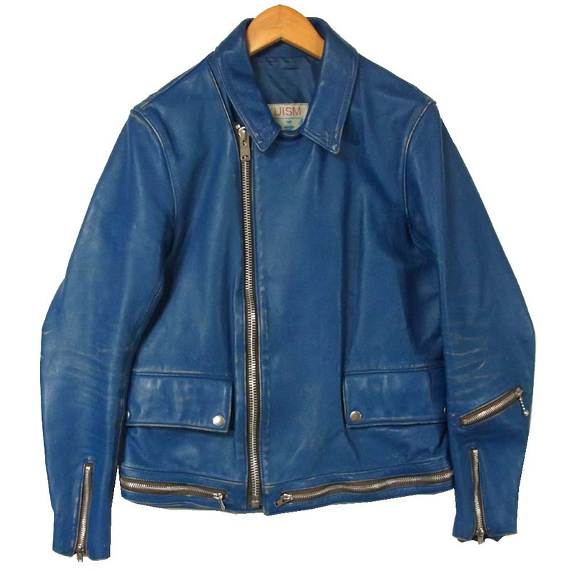 UNDERCOVER アンダーカバー M9204 14SS distressed effect Bikers Blouson 擦れ加工 ワンスター  レザー ライダース ジャケット ブルー系 2【中古】