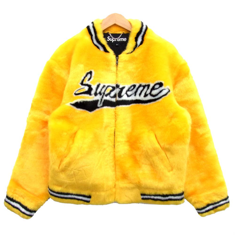 Supreme シュプリーム 20SS RN101837 未使用品 Faux Fur Varsity Jacket ファー ヴァ―シティ ジャケット  イエロー系 オレンジ系 S【極上美品】【中古】