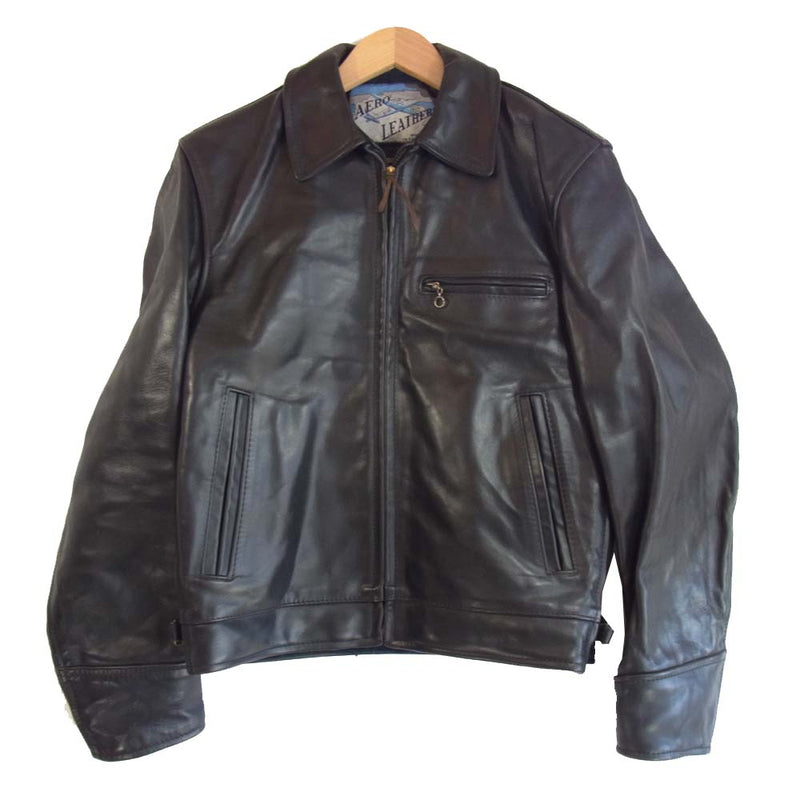 AERO LEATHER エアロレザー HIGHWAYMAN ハイウェイマン エアロ立ち 飛行機タグ ホースハイド ライダース ジャケット ブラック系  36【中古】