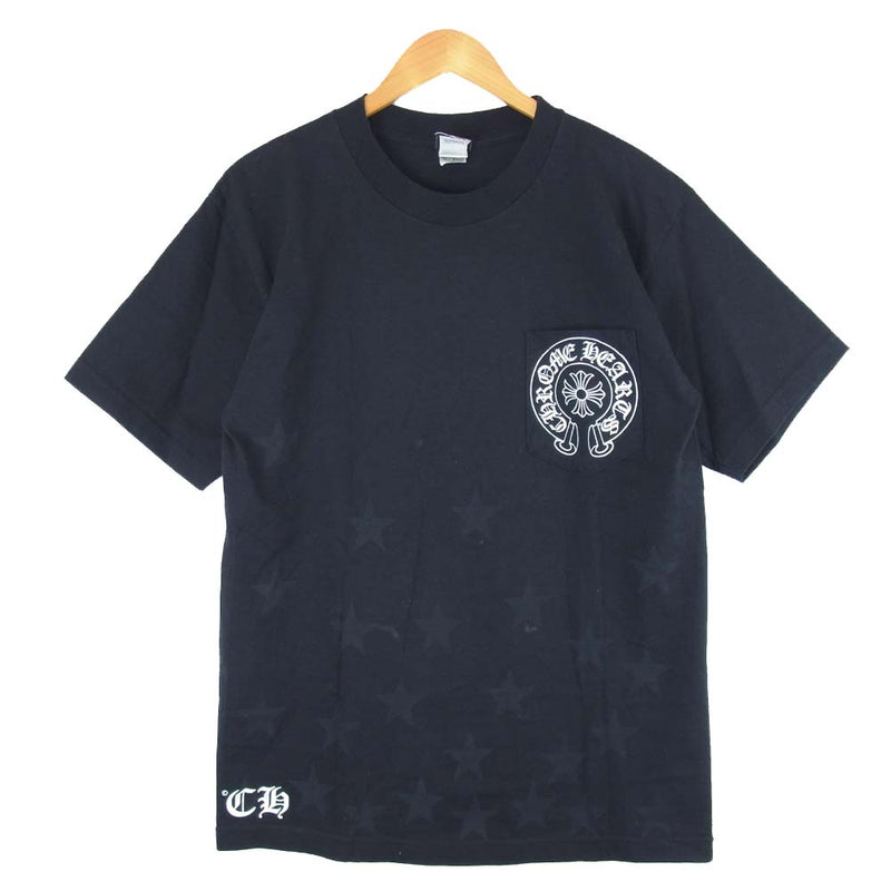 CHROME HEARTS クロムハーツ（原本無） 国内正規品 USA製 スクロールラベル ホースシュー スター プリント ポケット Ｔシャツ  ブラック系 M【中古】