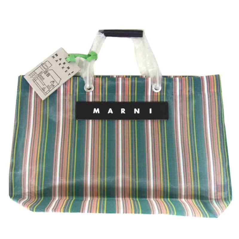 MARNI マルニ フラワーマーケット ストライプバッグ グリーン系【新古品】【未使用】【中古】