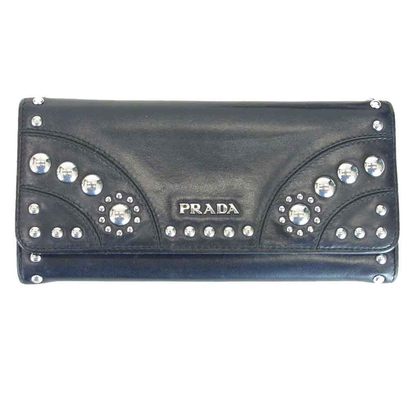 PRADA プラダ 1M1132 レザー スタッズ ロング ウォレット 二つ折り