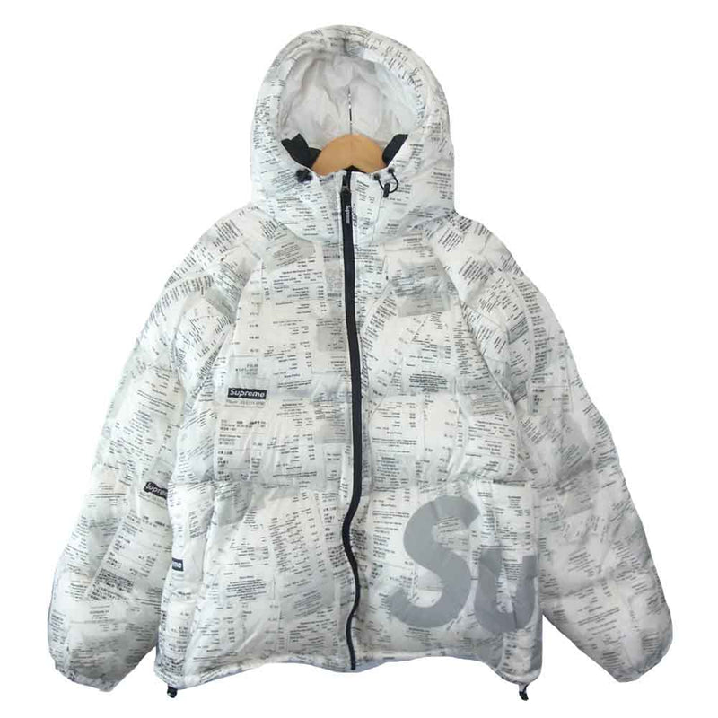 Supreme シュプリーム 20AW Receipts Down Jacket 総柄 レシート ダウン ジャケット ホワイト系 S【美品】【中古】