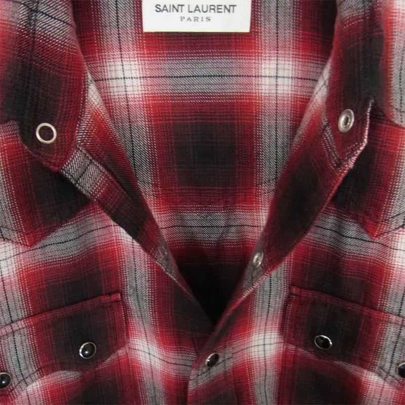 SAINT LAURENT サンローラン 16AW 398063 Y864M 国内正規品 オンブレチェック ウエスタン シャツ レッド系 XS【中古】