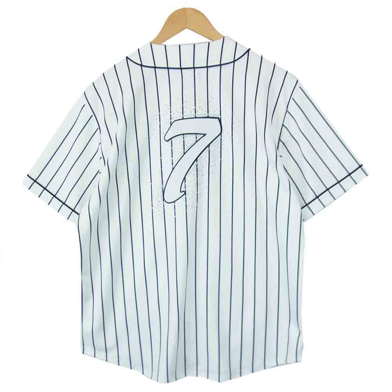 Supreme シュプリーム 20SS Rhinestone Baseball Jersey Pinstripe ストライプ ラインストーン  ベースボール シャツ ホワイト系 M【極上美品】【中古】