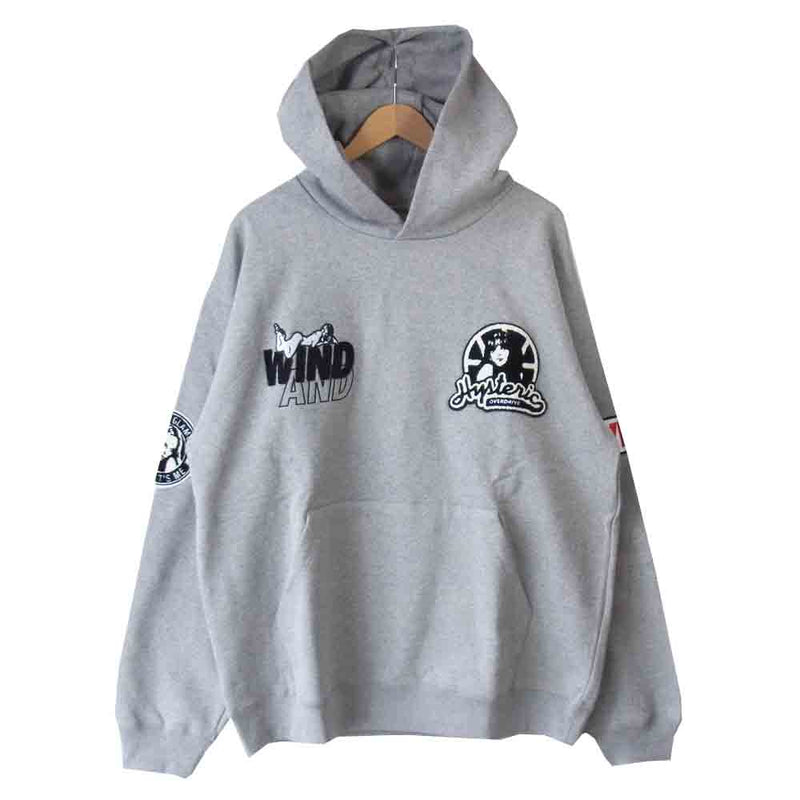 HYSTERIC GLAMOUR ヒステリックグラマー 20AW WDS-HYS-2-02 × ウィンダンシー WIND AND SEA  ロゴパッチフーディ プルオーバー パーカー グレー系 XL【新古品】【未使用】【中古】