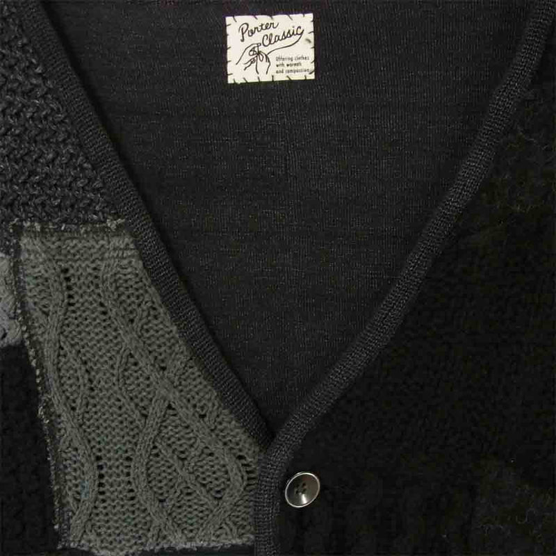 PORTER CLASSIC ポータークラシック H/W PATCH WORK KNIT CARDIGAN ハンドワーク パッチワーク ニット  カーディガン ブラック系 グレー系 4【中古】