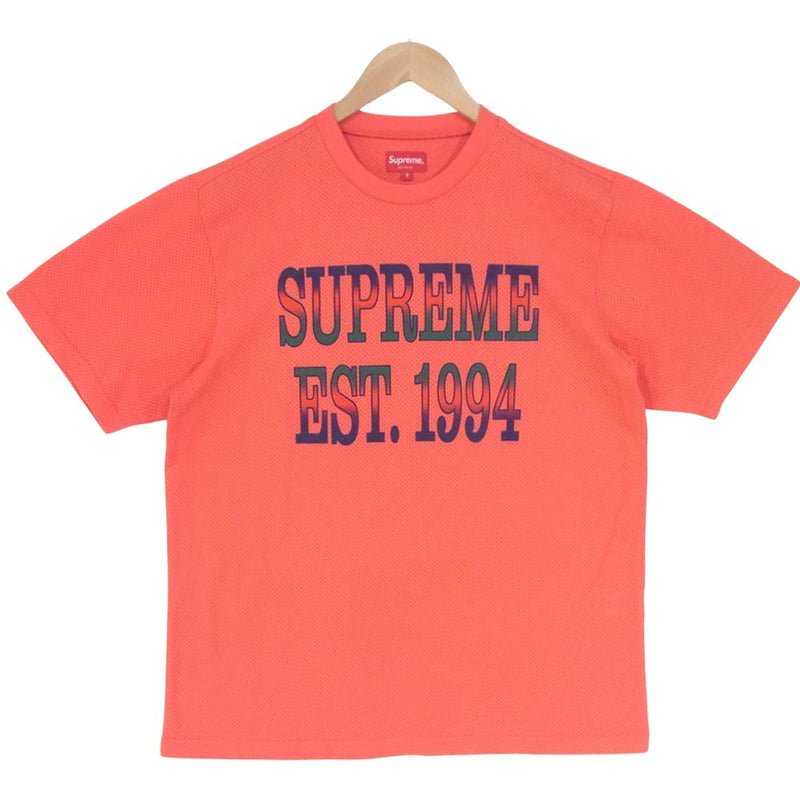 Supreme シュプリーム 20SS Cotton Mesh Gradient Logo S／S Top コットン メッシュ グラデーション ロゴ  Tシャツ 赤橙系 S【中古】