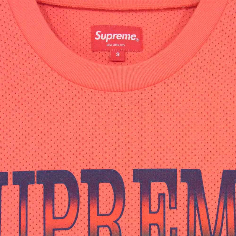 Supreme シュプリーム 20SS Cotton Mesh Gradient Logo S／S Top コットン メッシュ グラデーション ロゴ  Tシャツ 赤橙系 S【中古】