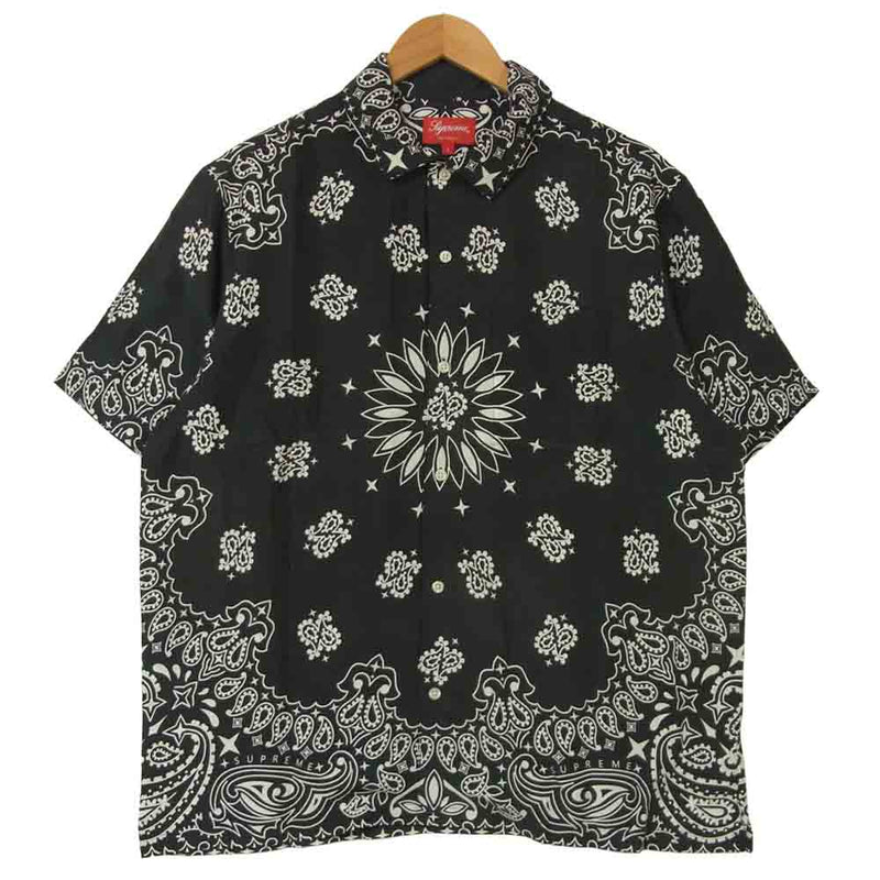 Supreme Bandana Silk S/S Shirt 黒　シルク　M