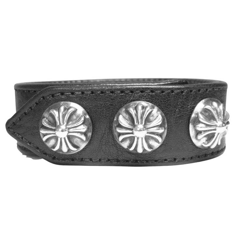 CHROME HEARTS クロムハーツ（原本無） 3ボタン 2スナップ レザー ブレスレット ブラック系【中古】