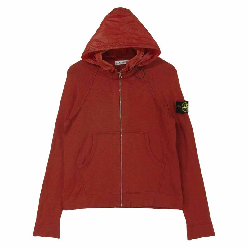 STONE ISLAND ストーンアイランド ニット ナイロン ジップ パーカー コットン チュニジア製 レッド系 M【中古】