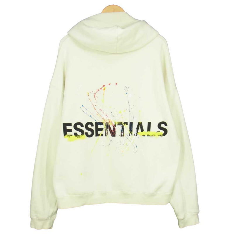 FEAR OF GOD フィアオブゴッド FOG ESSENTIALS × シアターエイト THEATER8 Remake Logo Hoodie  エッセンシャルズ リメイク ペイント ロゴ パーカー オフホワイト系 L【中古】