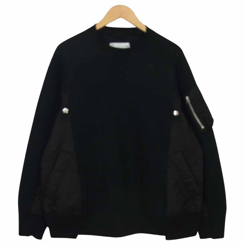 Sacai サカイ 19AW SCM-032 Sponge Sweat MA-1 Pullover 再構築 ドッキング スウェット ブラック系  2【中古】