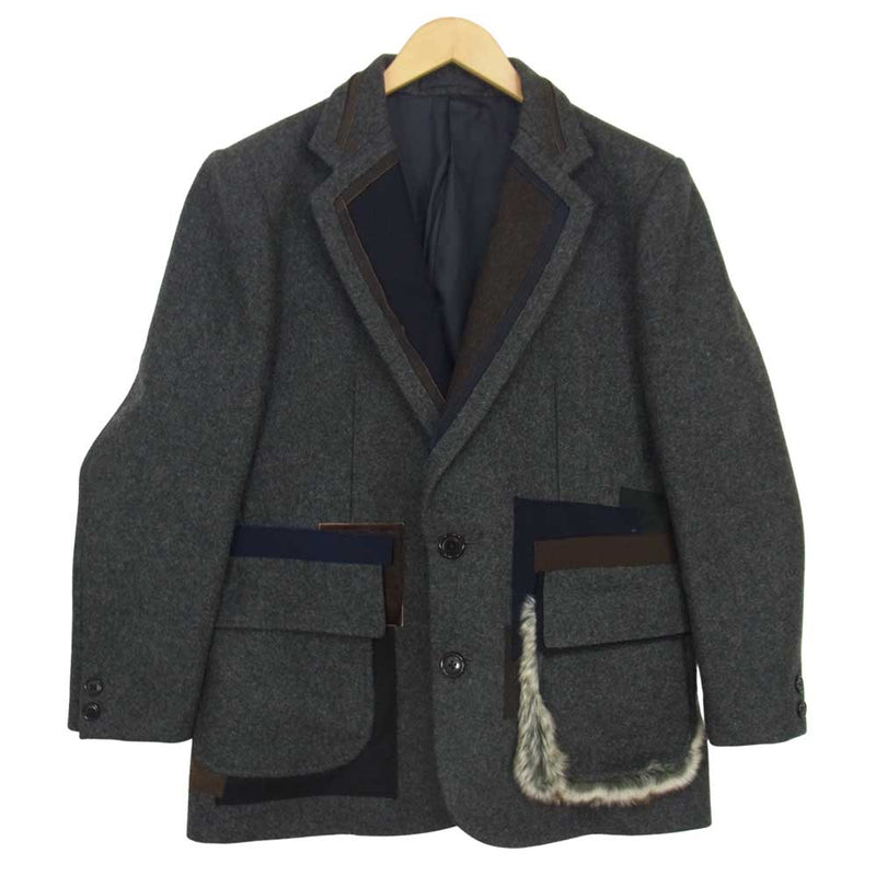 kolor カラー 17AW 17WCM-J05109 ファー付 切替 テーラード ジャケット グレー系 5【美品】【中古】