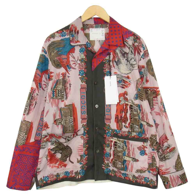 Sacai サカイ 21SS 21-02470M Archive Print Mix Shirt アーカイブ プリント ミックス オープンカラー  シャツ 赤系 レッド系 2【美品】【中古】