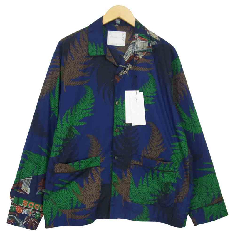 Sacai サカイ 21SS 21-02470M Archive Print Mix Shirt アーカイブ プリント ミックス オープンカラー  シャツ 青系 ブルー系 2【美品】【中古】