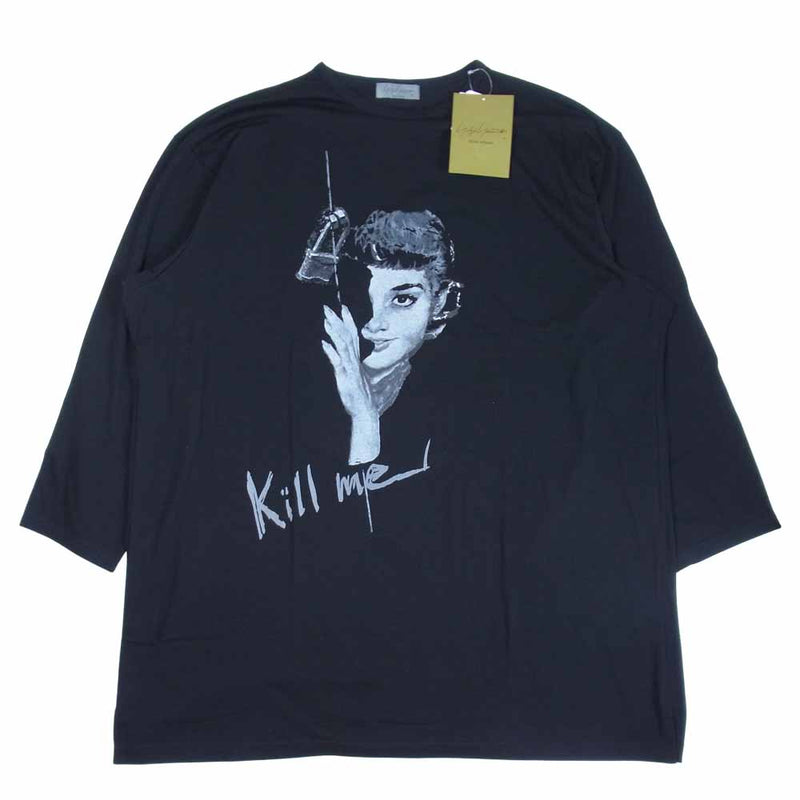 Yohji Yamamoto ヨウジヤマモト POUR HOMME プールオム 21SS HD-T47-049-1A KILL ME PRINT  BIG LONG SLEEVES プリント ビッグ ロングスリーブ Tシャツ ブラック系 3【新古品】【未使用】【中古】