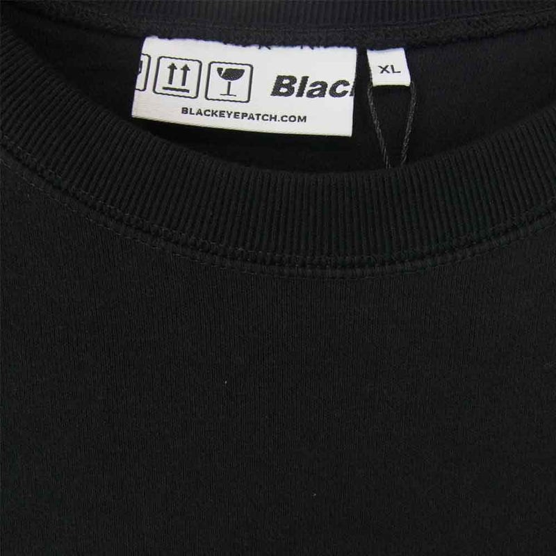 ブラックアイパッチ 21SS BEPSS21TP16 HANDLE WITH CARE CREW SWEAT 取り扱い注意 ロゴ刺繍 ブラック系  XL【新古品】【未使用】【中古】