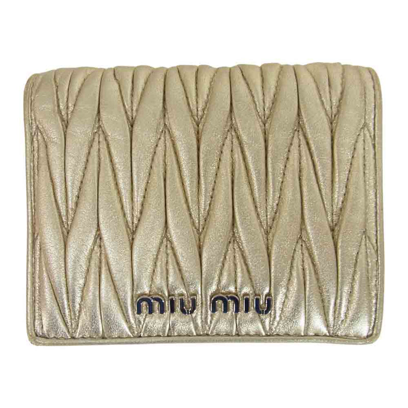 MIUMIU ミュウミュウ 5MV204 MATELASSE LEATHER WALLET マテラッセ 二つ折り財布 コンパクトウォレット  ゴールド系【中古】