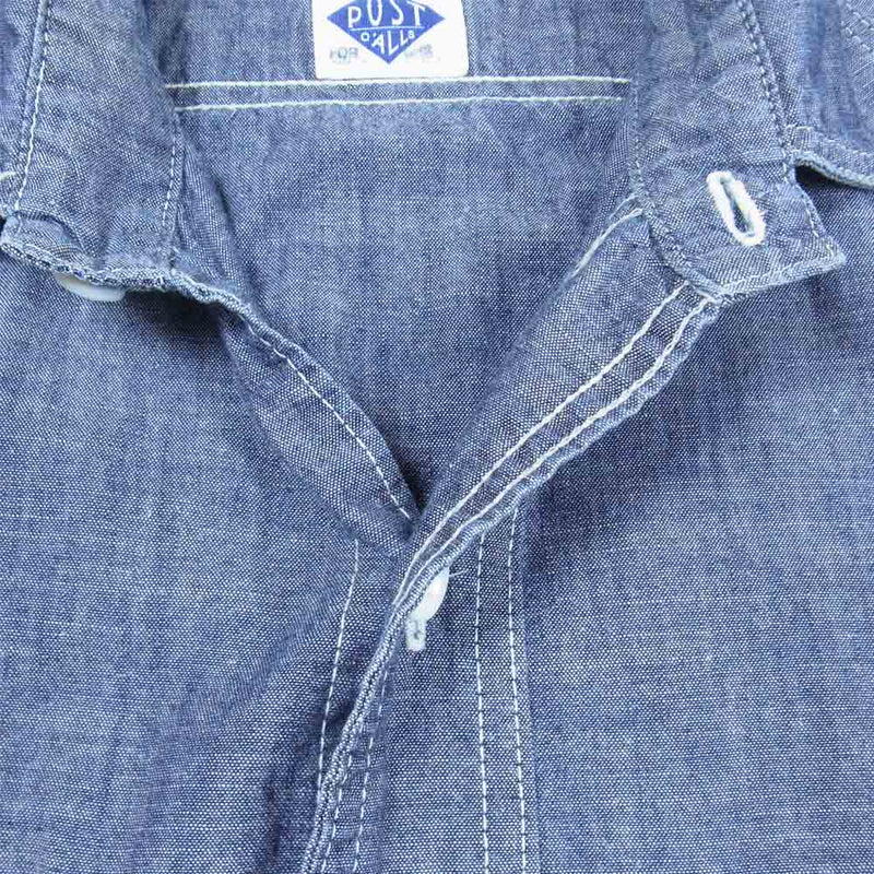 POST OVERALLS ポストオーバーオールズ シャンブレー シャツ USA製 長袖 ボタン 灰紺系 表記無し【中古】