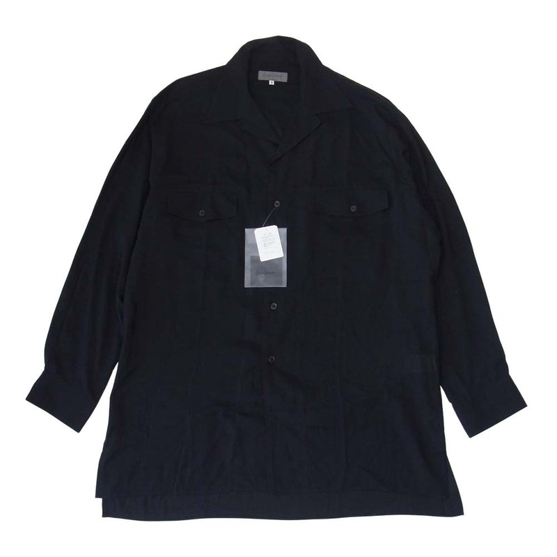 Yohji Yamamoto ヨウジヤマモト POUR HOMME プールオム 未使用 21AW HX-B21-201 CELLULOSE LAWN  FLAP BLOUSE オープンカラー オーバーサイズ シャツ ブラック系 4【極上美品】【中古】