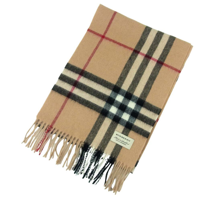 BURBERRY バーバリー London England カシミヤ100％ スコットランド製 PATCHWORK PRINT GIANT CHECK  CASHIMERE SCARF ノヴァチェック マフラー ライトブラウン系【極上美品】【中古】