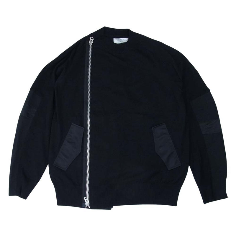 Sacai サカイ 21-02507M cotton nylon oxford knit blouson コットン ナイロン オックスフォード  コンビネーション ニット ブルゾン ブラック系【美品】【中古】