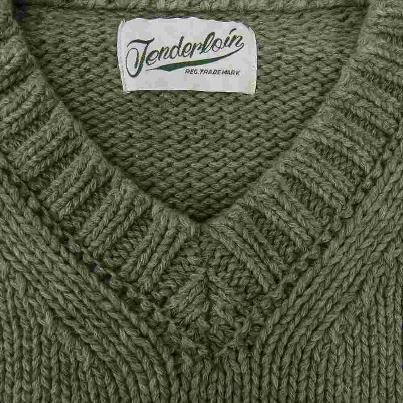 TENDERLOIN テンダーロイン V-NECK COTTON KNIT Vネック ニット セーター オリーブ カーキ系 L【中古】