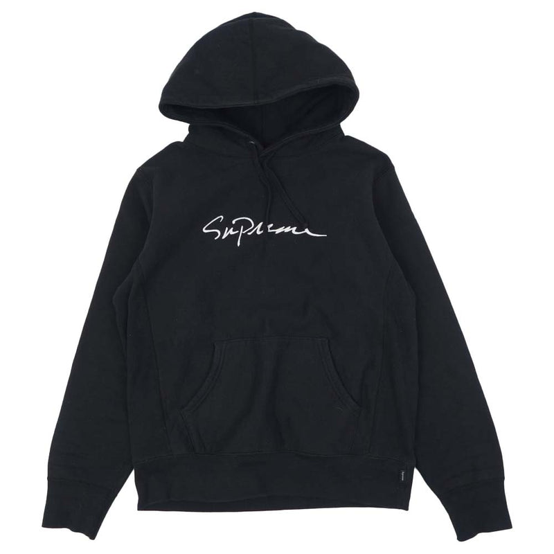 Supreme シュプリーム 18AW CLASSIC SCRIPT HOODED SWEATSHIRT クラシック スクリプト ロゴ刺繍  プルオーバー パーカー ブラック系 S【中古】