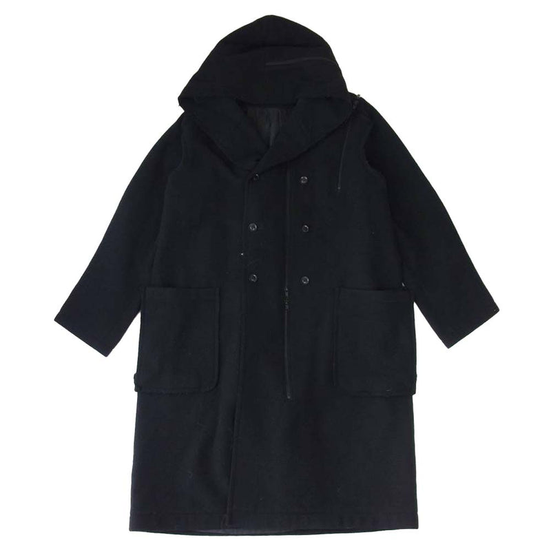 Yohji Yamamoto ヨウジヤマモト B ビー NV-C52-105 18AW Wool Viyella Double Fastener  Coat ダブルファスナー メルトン フーデッド コート ブラック系 3【中古】