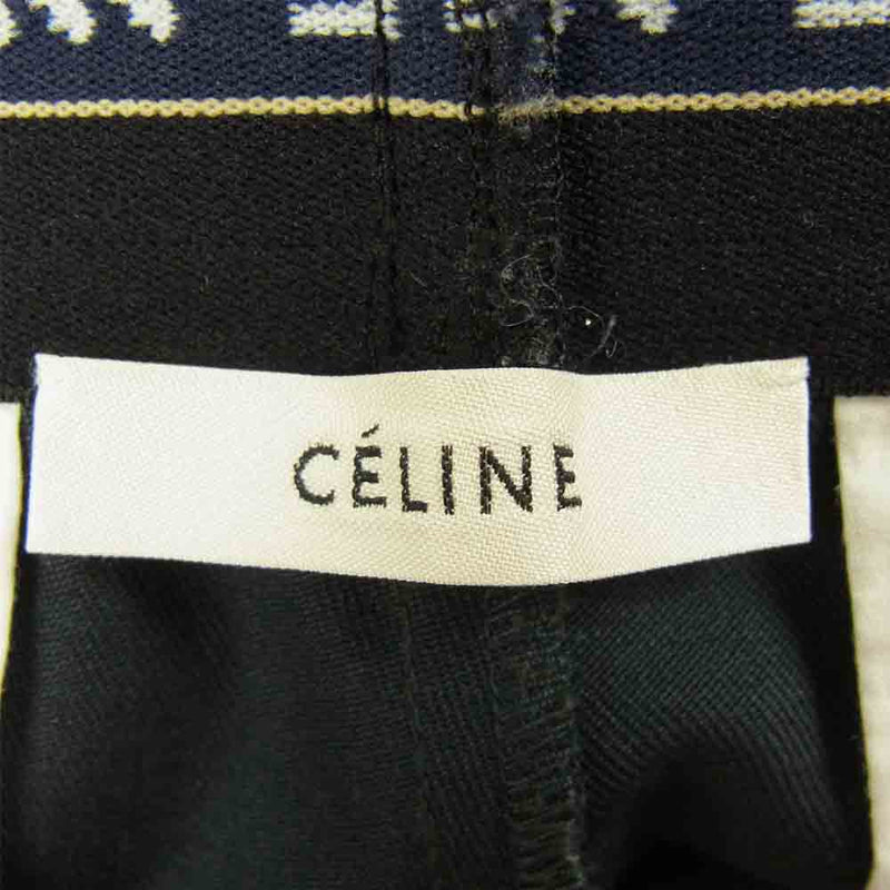 CELINE セリーヌ 18AW 261C 21V33 フィービー期 セリーヌジャパン表記タグ ウール ロゴ ワイド スラックス ネイビー系  38【極上美品】【中古】