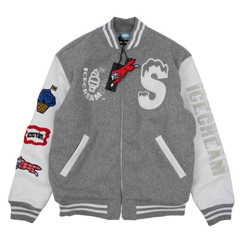 WIND AND SEA ウィンダンシー ICJP215SX004 × ICECREAM アイスクリーム VARSITY JACKET バーシティ  ジャケット スタジャン グレー系 L【新古品】【未使用】【中古】