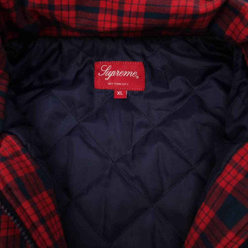 Supreme シュプリーム 14AW QUILTED ZIP FLANNEL キルティングライナー付 チェック シャツ ジップアップ ジャケット  レッド系 XL【中古】